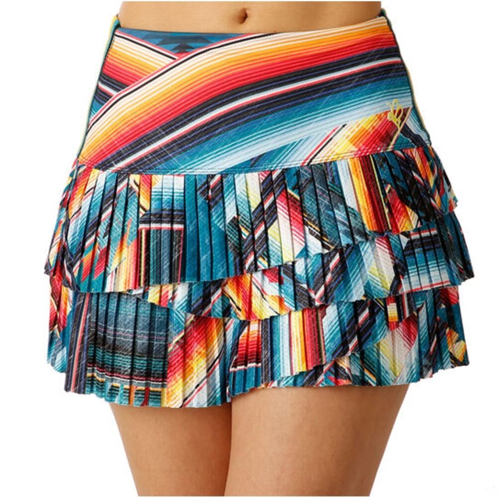 Lucky In Love Hi-Desert Bloom Pleated Tennis Pickleball Skirt Skort Blue Medium